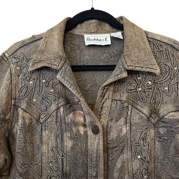 Flashback Jacket Copper Embroidered Sequined Crochet Trim Size XL Western, Goth - Picture 2 of 16